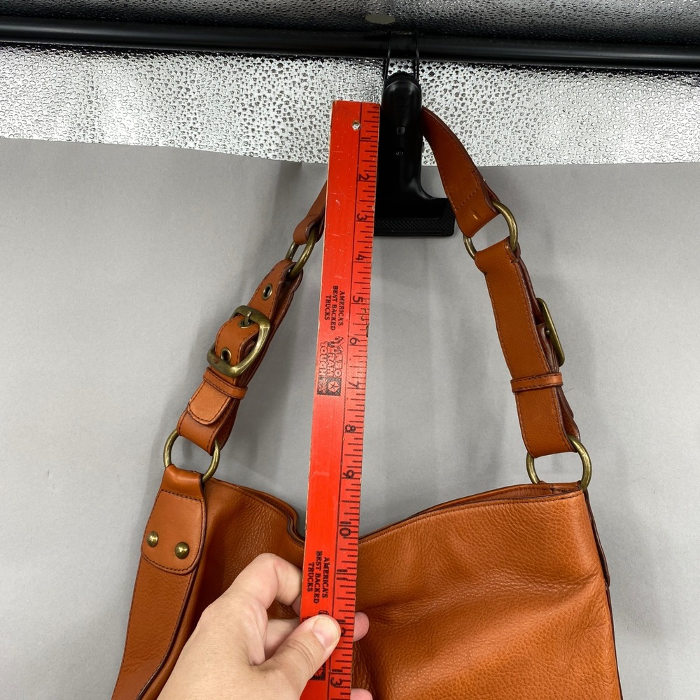 Etienne Aigner Leather Shoulder Bag Large Cognac Orange Brown Hobo Pocket Purse - Picture 5 of 16